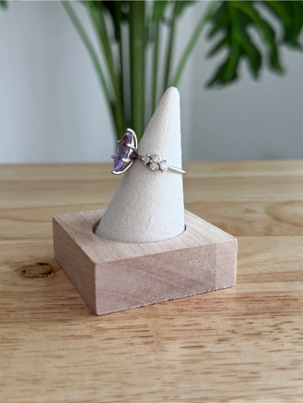 Marquise Cut Lavender CZ Ring Size 7 Silver Tone Vintage Style Statement Ring